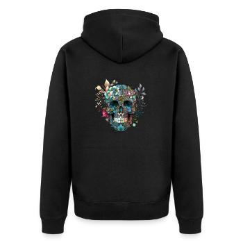 Mexikanischer Totenkopf, Blumen, Schädel, floral - Unisex Premium Bio Zip Hoodie - Schwarz - Hinten - Nico (187cm)