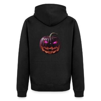 Halloweens unheimlichster Gast - der böse Kürbis - Unisex Premium Bio Zip Hoodie - Schwarz - Hinten - Nico (187cm)
