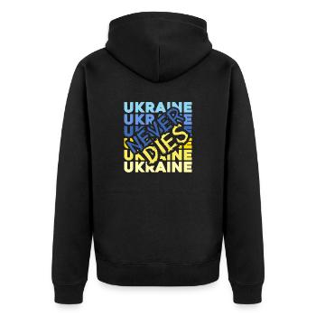 UKRAINE support Selenskyj slava ukraini - Unisex Premium Bio Zip Hoodie - Schwarz - Hinten - Nico (187cm)