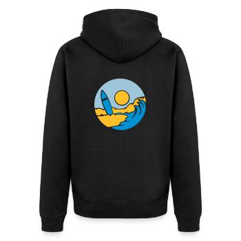 County Beach Surfboard - Unisex Premium Organic Zip Hoodie - black - Back - Nico (187cm)