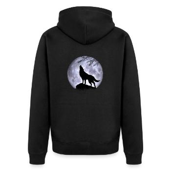 Wolf Full Moon Halloween Night Nightmare Forest Nature - Unisex Premium Organic Zip Hoodie - black - Back - Nico (187cm)