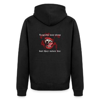 Legends may sleep - Unisex Premium Bio Zip Hoodie - Schwarz - Hinten - Nico (187cm)