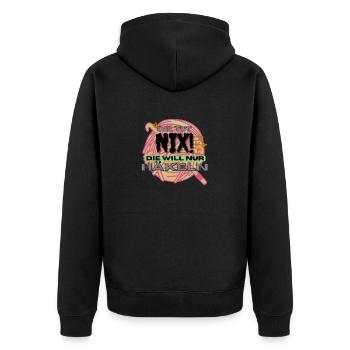 Die Tut Nix Die Will Nur Häkeln Orange Gelb neon - Unisex Premium Bio Zip Hoodie - Schwarz - Hinten - Nico (187cm)