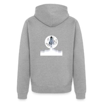 Graue Rakete hebt ab - Unisex Premium Bio Zip Hoodie - Grau meliert - Hinten - Nico (187cm)