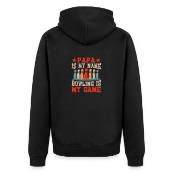 Papa is my Name Bowling is my Game - Unisex Premium Organic Zip Hoodie - black - Back - Nico (187cm)