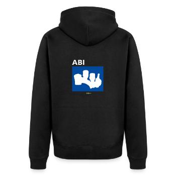 Bier Liga Logo ABI-Treff Jahr Blanko Blau 2 weiß - Unisex Premium Bio Zip Hoodie - Schwarz - Hinten - Nico (187cm)