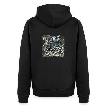 Escher Style - Unisex Premium Bio Zip Hoodie - Schwarz - Hinten - Nico (187cm)