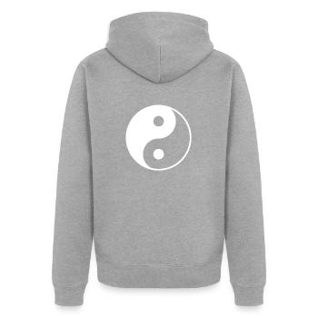 Yin Yang blanc chakra transparent yoga om dualité - Veste à capuche bio Premium Unisexe - gris chiné - Dos - Nico (187cm)
