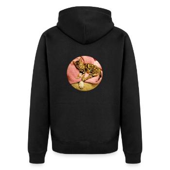 Junges Kätzchen schlief bei seinem älteren Katzenfreund ein - Unisex Premium Bio Zip Hoodie - Schwarz - Hinten - Nico (187cm)