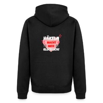 Häkeln macht mich glücklich! rosa Herz rot Herzen - Unisex Premium Bio Zip Hoodie - Schwarz - Hinten - Nico (187cm)