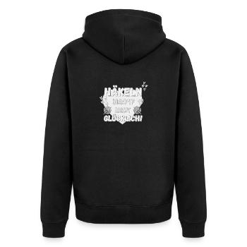 Häkeln macht mich glücklich! grau Herz stone - Unisex Premium Bio Zip Hoodie - Schwarz - Hinten - Nico (187cm)