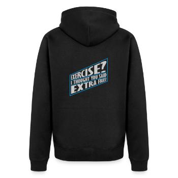 Exercise Extra Fries Zitat - Unisex Premium Bio Zip Hoodie - Schwarz - Hinten - Nico (187cm)