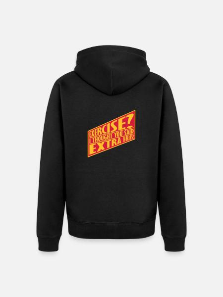 Exercise Extra Fries Quote - Unisex Premium Organic Zip Hoodie - black