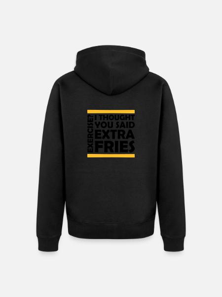 Exercise Extra Fries Quote - Unisex Premium Organic Zip Hoodie - black