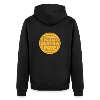 Exercise Extra Fries Zitat - Unisex Premium Bio Zip Hoodie - Schwarz - Hinten - Nico (187cm)