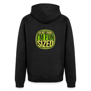 Not short fun sized - Unisex Premium Organic Zip Hoodie - black - Back - Nico (187cm)
