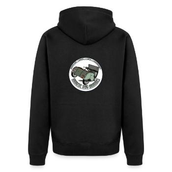 Krause Duo Heckansicht - Unisex Premium Bio Zip Hoodie - Schwarz - Hinten - Nico (187cm)