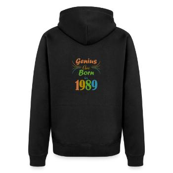 genius born 1989 - Unisex Premium Organic Zip Hoodie - black - Back - Nico (187cm)