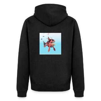 Monströser Fisch - Unisex Premium Bio Zip Hoodie - Schwarz - Hinten - Nico (187cm)