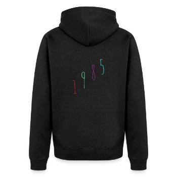 1985 - Unisex Premium Bio Zip Hoodie - Schwarz - Hinten - Nico (187cm)