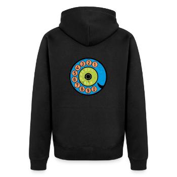 bunte Wählscheibe Vintage Retro Telefon Nostalgie - Unisex Premium Bio Zip Hoodie - Schwarz - Hinten - Nico (187cm)
