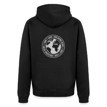 Breaking news don't care - Unisex Premium Bio Zip Hoodie - Schwarz - Hinten - Nico (187cm)