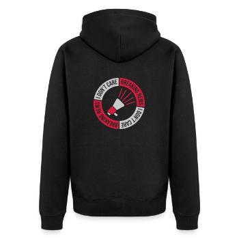 Breaking news don't care - Unisex Premium Bio Zip Hoodie - Schwarz - Hinten - Nico (187cm)