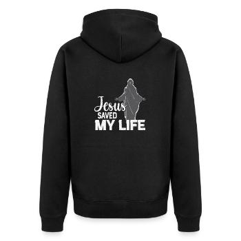 Jésus m’a sauvé la vie - Veste à capuche bio Premium Unisexe - noir - Dos - Nico (187cm)