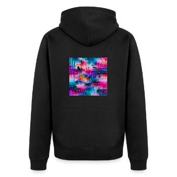 Abstraktes Aquarellmuster in Retro-Neonfarben - Unisex Premium Bio Zip Hoodie - Schwarz - Hinten - Nico (187cm)