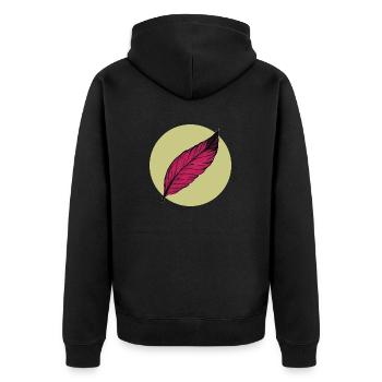 Minimal Feder Sommer trendige Farben - Unisex Premium Bio Zip Hoodie - Schwarz - Hinten - Nico (187cm)