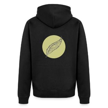 Minimal Feder Sommer trendige Farben - Unisex Premium Bio Zip Hoodie - Schwarz - Hinten - Nico (187cm)