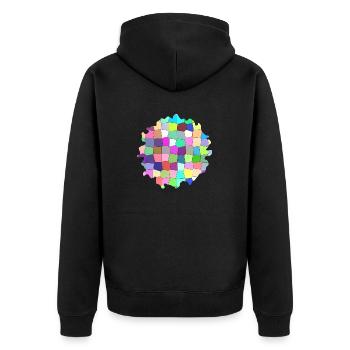 Buntes geometrisches Muster - Unisex Premium Bio Zip Hoodie - Schwarz - Hinten - Nico (187cm)
