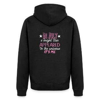 In july a bright Star appeared in The universe - Unisex Premium Bio Zip Hoodie - Schwarz - Hinten - Nico (187cm)
