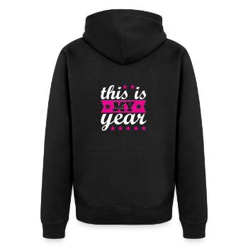 this is my year - Unisex Premium Bio Zip Hoodie - Schwarz - Hinten - Nico (187cm)