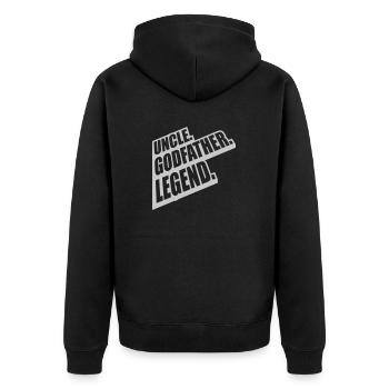 Uncle Godfather Legend Zitat - Unisex Premium Bio Zip Hoodie - Schwarz - Hinten - Nico (187cm)