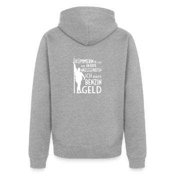 Kümmern Sie sich um Ihre Angelegenheiten - Benzin - Unisex Premium Bio Zip Hoodie - Grau meliert - Hinten - Nico (187cm)