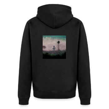 Lonely Voyager 042 - Unisex Premium Bio Zip Hoodie - Schwarz - Hinten - Nico (187cm)