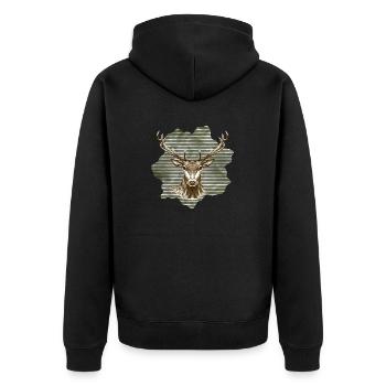 Hirsch - Unisex Premium Bio Zip Hoodie - Schwarz - Hinten - Nico (187cm)