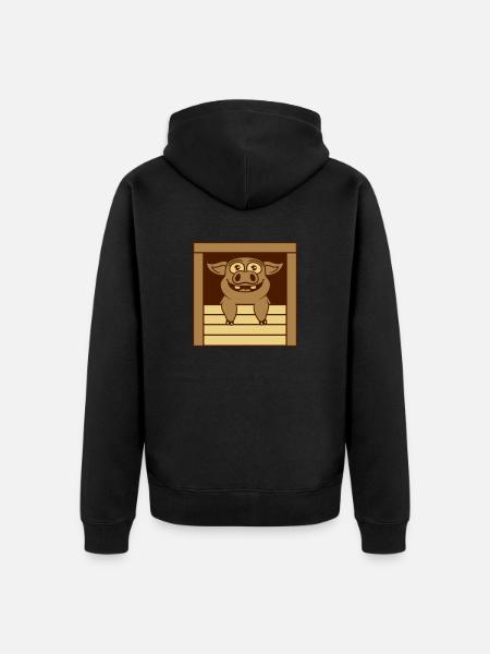 Comic funny stable pig - Unisex Premium Organic Zip Hoodie - black
