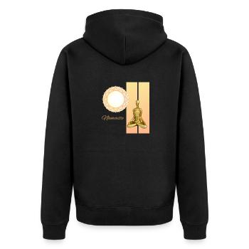 Namaste - Unisex Premium Bio Zip Hoodie - Schwarz - Hinten - Nico (187cm)