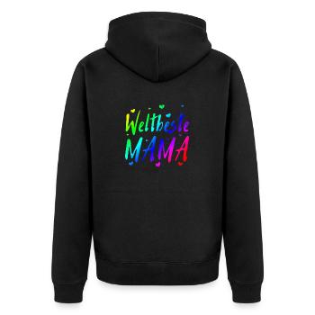 Weltbeste Mama | Mutter | Mama | Eltern | Frau - Unisex Premium Bio Zip Hoodie - Schwarz - Hinten - Nico (187cm)