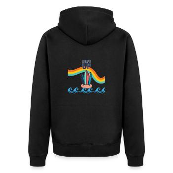 Regenbogen Surfbrett - Unisex Premium Bio Zip Hoodie - Schwarz - Hinten - Nico (187cm)