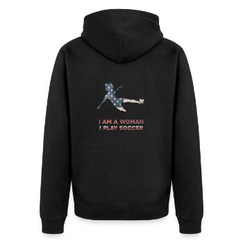 Frauenfußball - Unisex Premium Bio Zip Hoodie - Schwarz - Hinten - Nico (187cm)