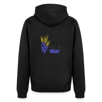 Frieden für Uraine - Unisex Premium Bio Zip Hoodie - Schwarz - Hinten - Nico (187cm)