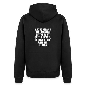 Aïkido - L’unité de la voie de l’ - Veste à capuche bio Premium Unisexe - noir - Dos - Nico (187cm)