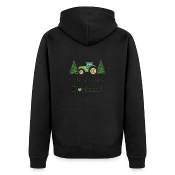 Ich bin ein Dorfkind und stolz darauf. Vom Dorf - Unisex Premium Bio Zip Hoodie - Schwarz - Hinten - Nico (187cm)