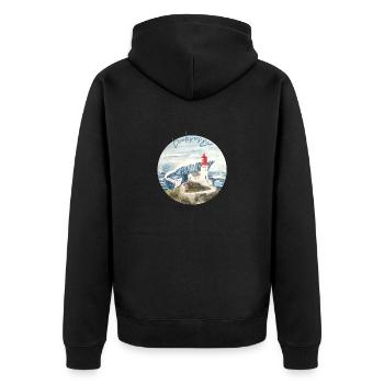 Lindesnes / Norwegen Südkap Souvenir - Unisex Premium Bio Zip Hoodie - Schwarz - Hinten - Nico (187cm)