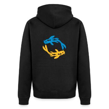 Design Nishikigoi Koi Kreis - Unisex Premium Bio Zip Hoodie - Schwarz - Hinten - Nico (187cm)