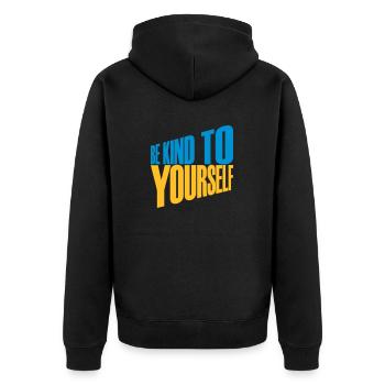 be kind to yourself - Unisex Premium Bio Zip Hoodie - Schwarz - Hinten - Nico (187cm)