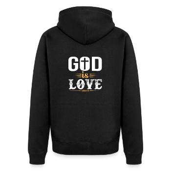 God is Love - Unisex Premium Bio Zip Hoodie - Schwarz - Hinten - Nico (187cm)